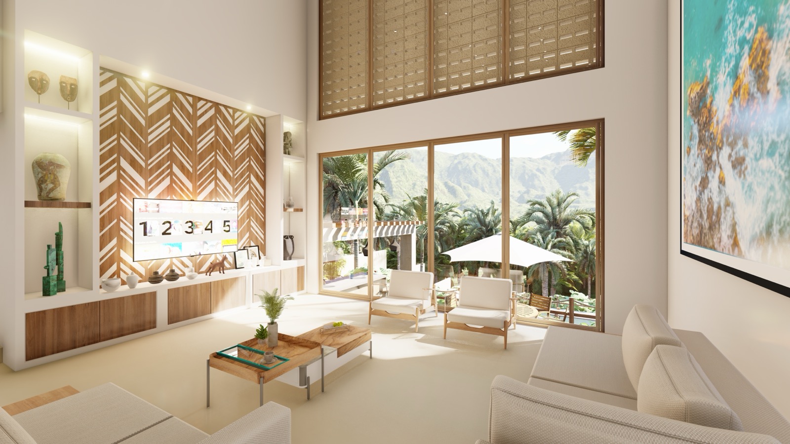 Sala con ambiente tropical